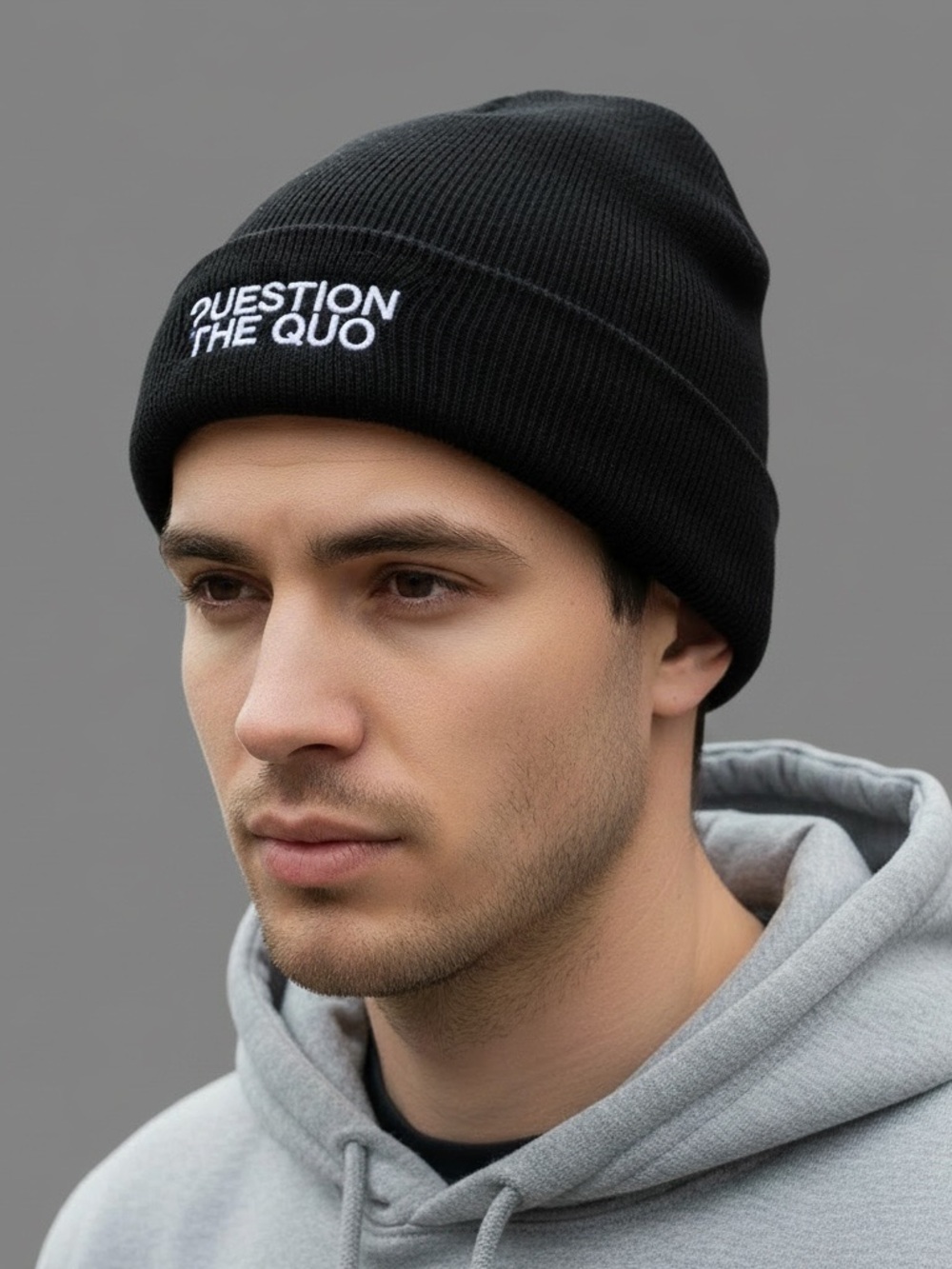 Question the Quo black logo acrylic beanie all size